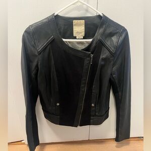 Anthropologie Elevenses black leather jacket worn